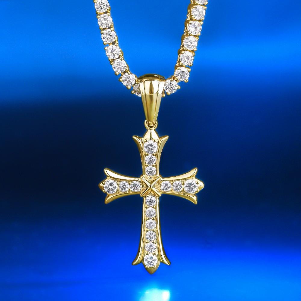 Wholesale Hip Hip Custom Pendants Iced Iris Cross Necklace Pendant Plated 14k Gold