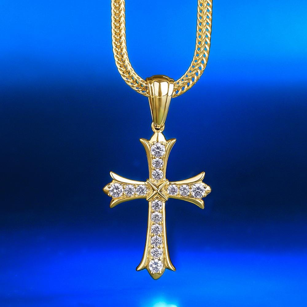 Wholesale Hip Hip Custom Pendants Iced Iris Cross Necklace Pendant Plated 14k Gold