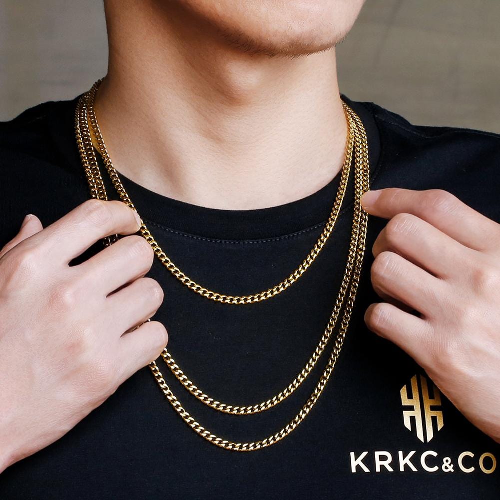 Wholesale Hip Hop Necklaces 4mm Stainless Steel Miami Cuban Link Chain Plated 18k Gold For Drop Shipping