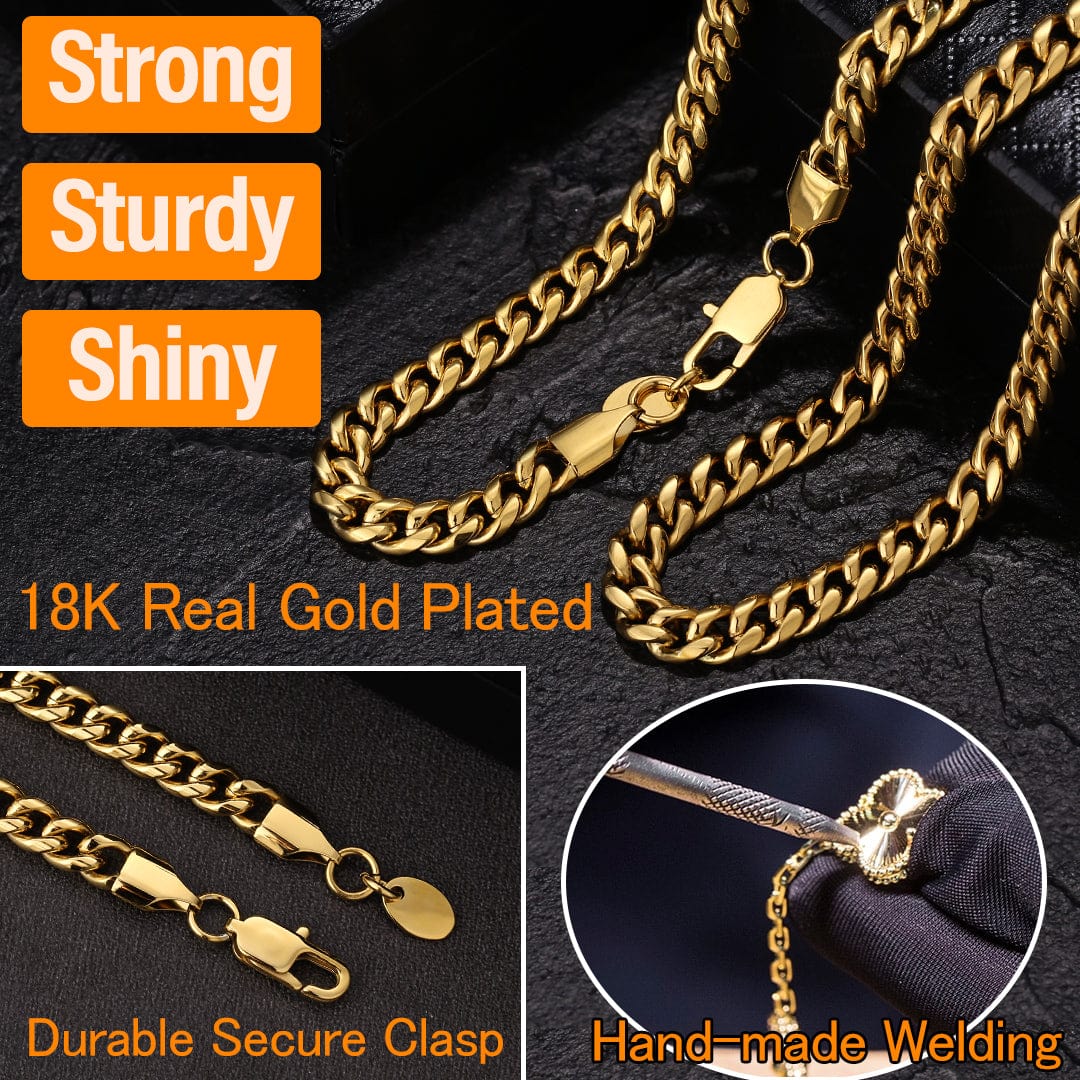 Wholesale  Miami Cuban Link Chain 6mm Stainless Steel Plated 18k Gold