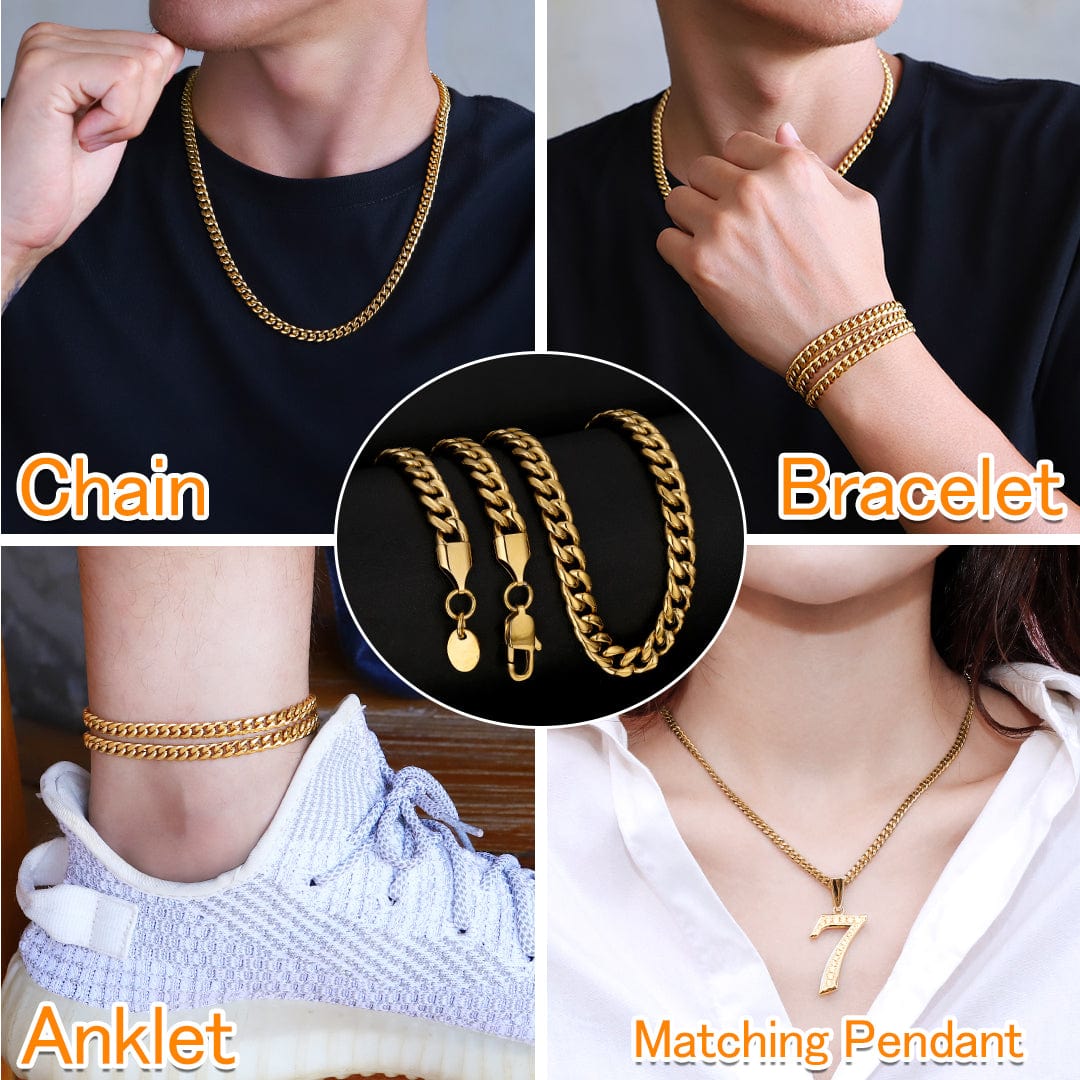 Wholesale  Miami Cuban Link Chain 6mm Stainless Steel Plated 18k Gold