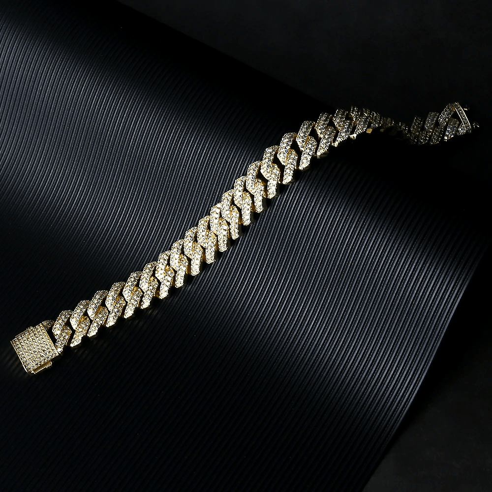 Wholesale KRKC 15mm Iced Out Prong Link Mens Cuban Link Bracelet in 14K Gold/ Rose Gold/ White Gold