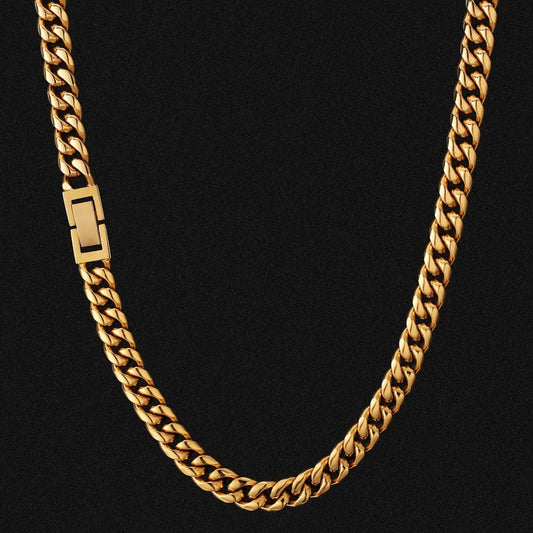 8mm Miami Cuban Link Chain In Stainless Steel With 18k Gold Plated