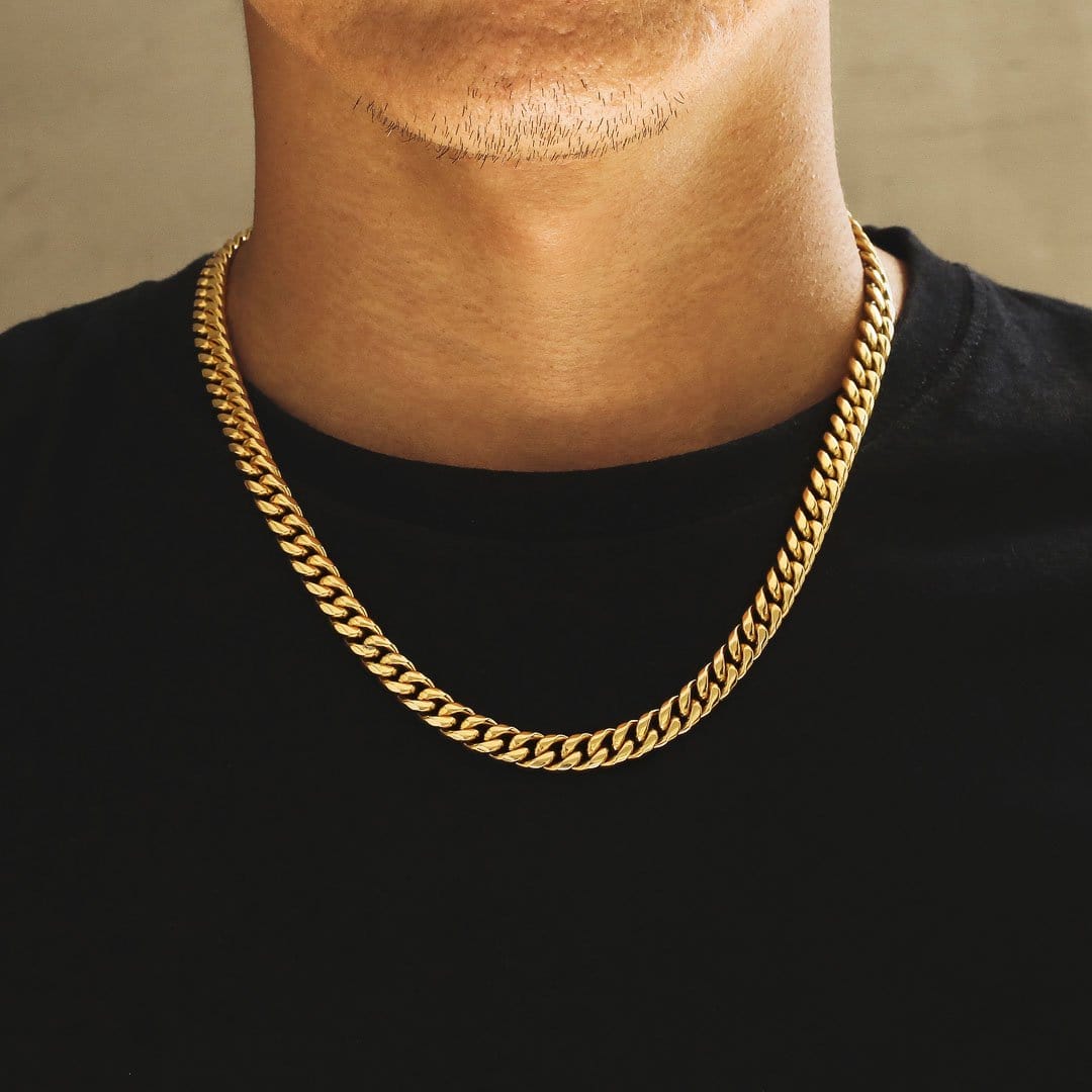 8mm Miami Cuban Link Chain In Stainless Steel With 18k Gold Plated