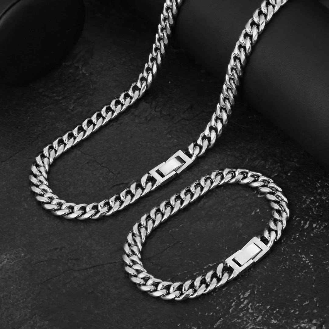 Hip Hop Necklaces Wholsale 8mm Titanium Stainless Steel Miami Curb Chain Necklace Plated Silver Gold