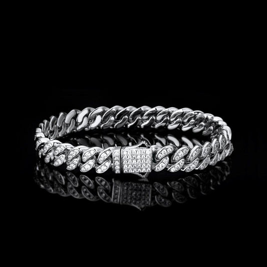 Wholesale 8mm Iced Out Mens Cuban Link Bracelet in White Gold