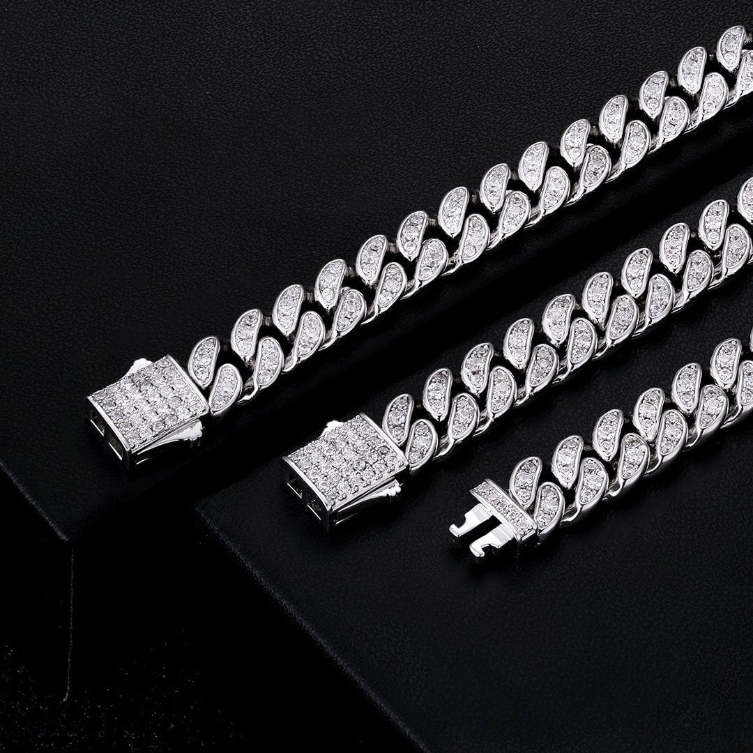 Wholesale 8mm Iced Out Mens Cuban Link Bracelet in White Gold