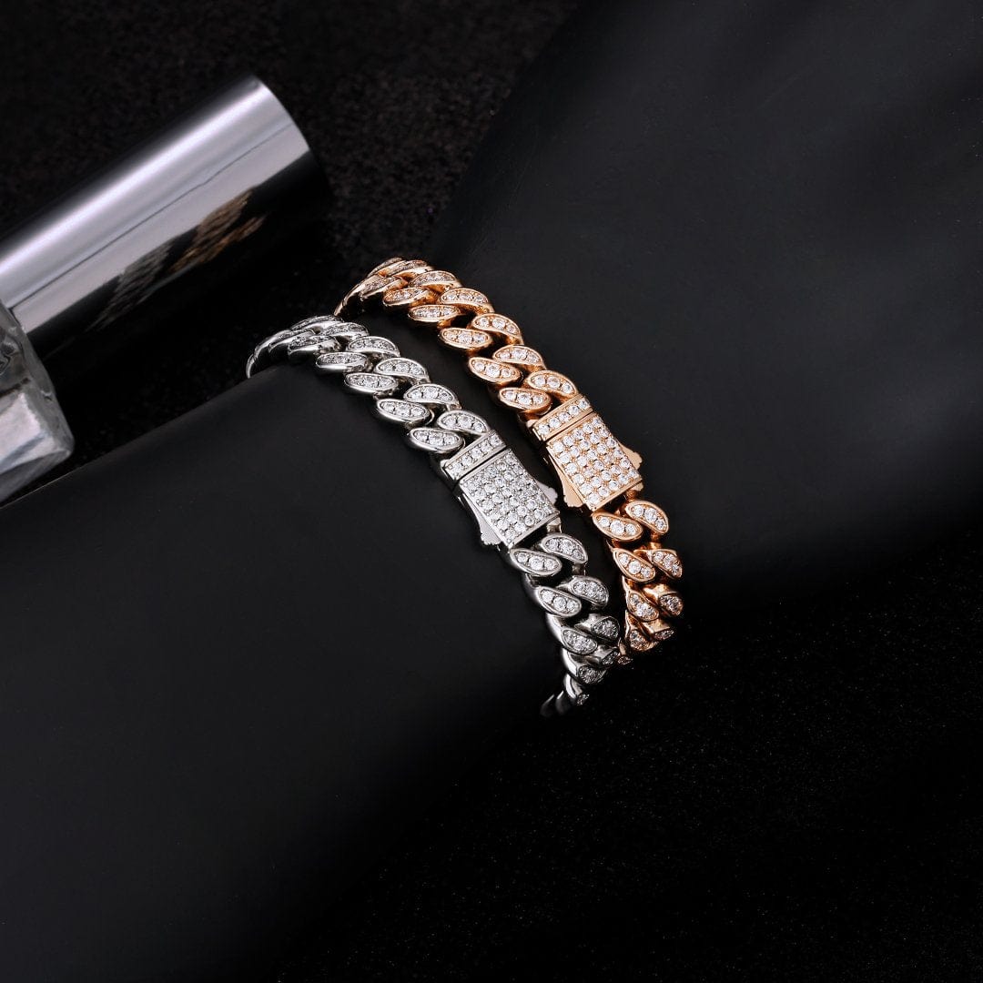 Wholesale 8mm Iced Out Mens Cuban Link Bracelet in White Gold