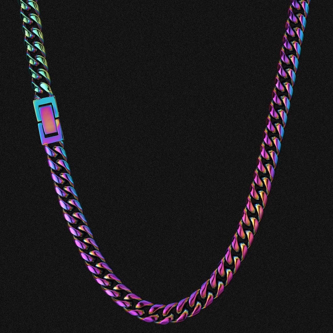 Wholesale Hip Hop Necklaces 8mm Stainless Steel Rainbow Color Cuban Link Fashion Necklace