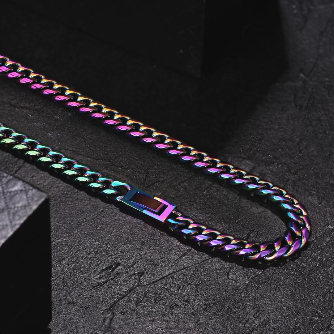 Wholesale Hip Hop Necklaces 8mm Stainless Steel Rainbow Color Cuban Link Fashion Necklace