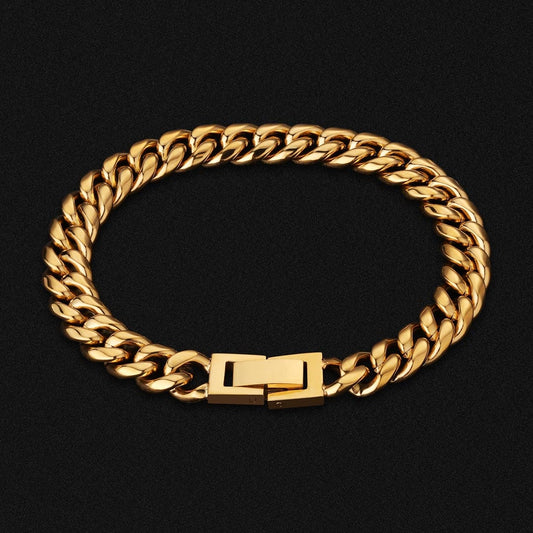 Wholesale 8mm Mens Miami Cuban Link Bracelet in 18K Gold