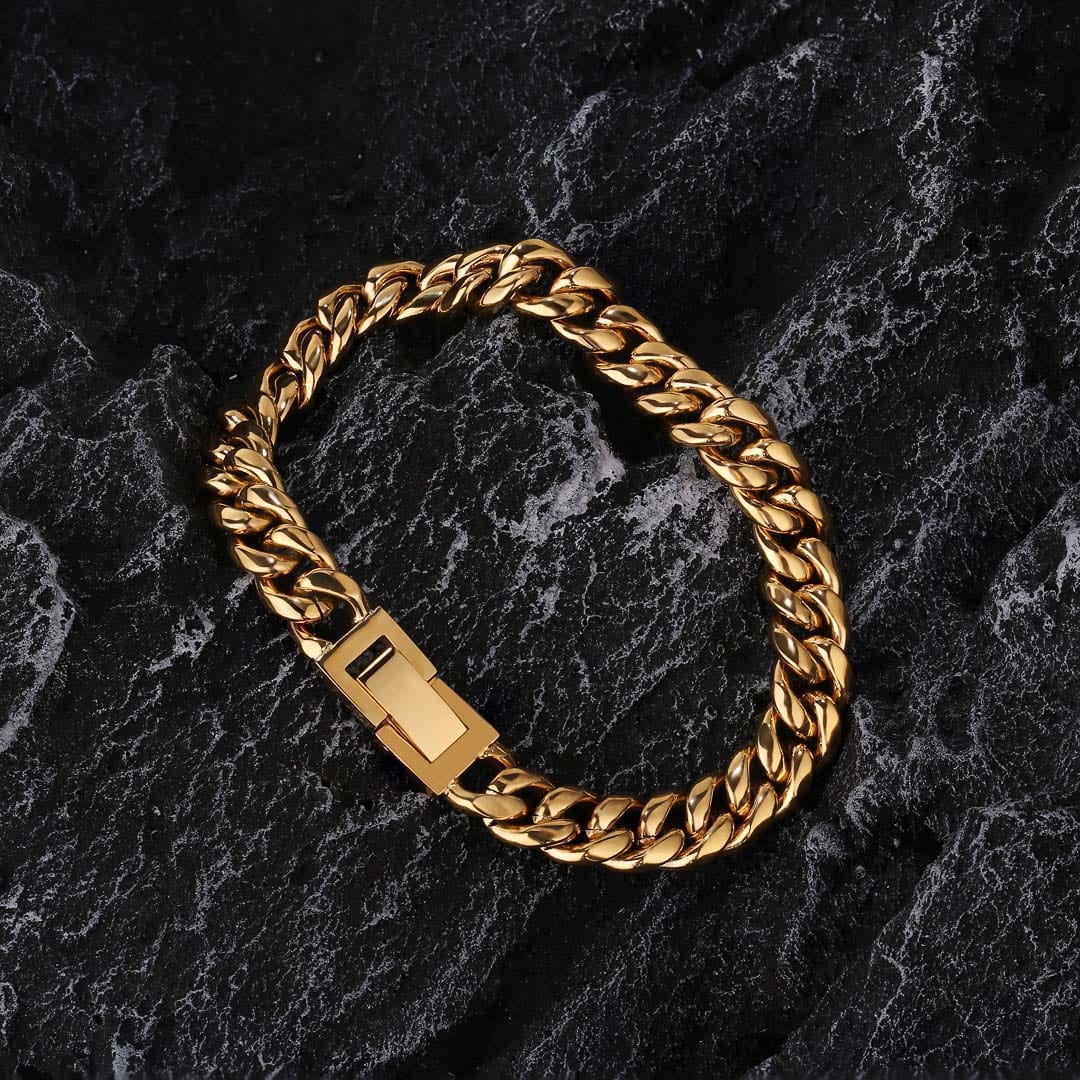 Wholesale 8mm Mens Miami Cuban Link Bracelet in 18K Gold