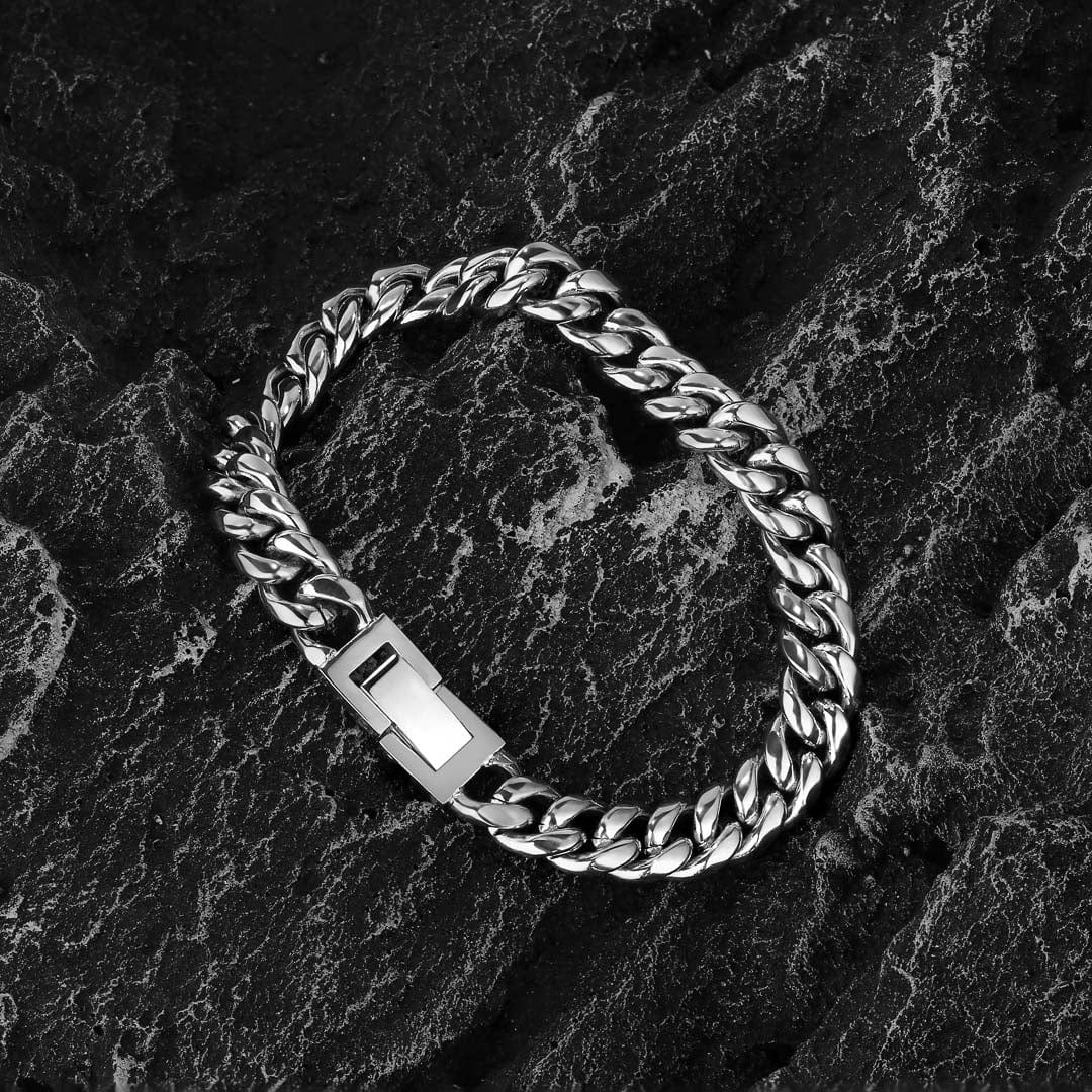 Wholesale 8mm Mens Miami Cuban Link Bracelet in White Gold