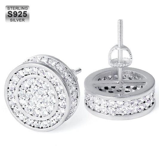 Wholesale 925 Sterling Silver Stud Earrings Hip Hop Diamond Earrings Round Shape Earrings Iced Out CZ Diamond  White Gold