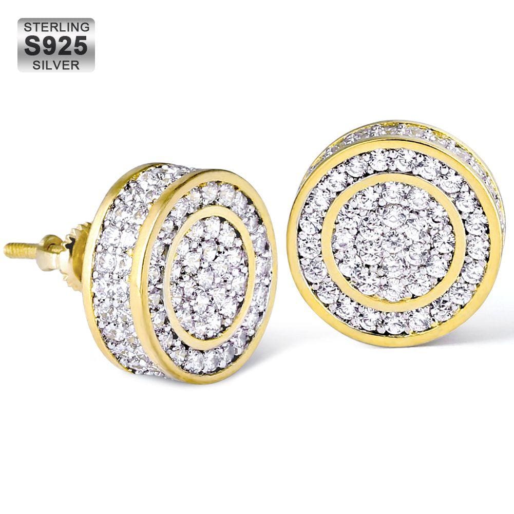 Wholesale 925 Sterling Silver Stud Earrings Hip Hop Diamond Earrings Round Shape Earrings Iced Out CZ Diamond Plated 14k Gold