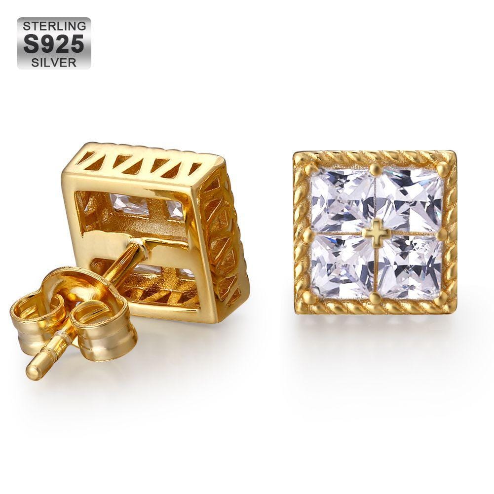 Wholesale 925 Sterling Silver Stud Earrings Hip Hop Earrings Princess Cut Diamond CZ Square Stud Men's Earrings