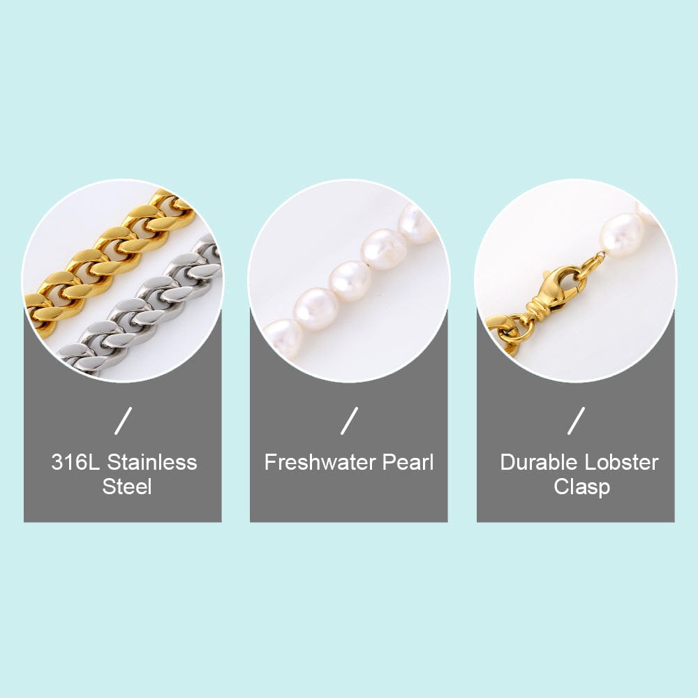 Hip Hop Necklaces Wholesale Irregular Freshwater Pearl Pendants Necklace With Stainless Steel Cuban Link Choker