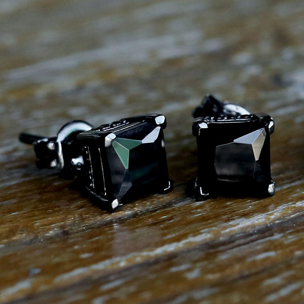 Wholesale S925 Sterling Silver Stud Earrings with Black Diamond Prong-Setting 5A CZ Stones