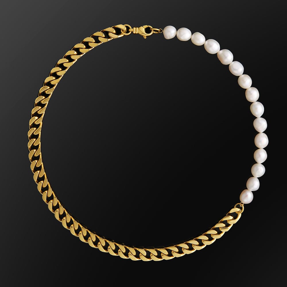 Luxury custom gold plated women baroque half pearl link necklace jewelry big natural white freshwater pearl necklace