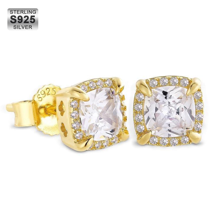 Wholesale 925 Sterling Silver Stud Earrings Iced Square Princess Cut Diamond CZ Stud Men's Earrings