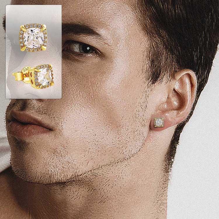 Wholesale 925 Sterling Silver Stud Earrings Iced Square Princess Cut Diamond CZ Stud Men's Earrings