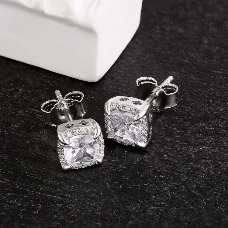 Wholesale 925 Sterling Silver Stud Earrings Iced Square Princess Cut Diamond CZ Stud Men's Earrings