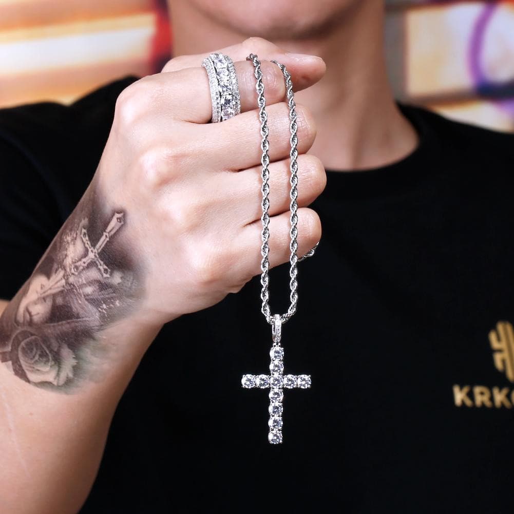 Wholesale Hip Hip Custom Pendants Iced Cross Necklace Pendant Plated White Gold