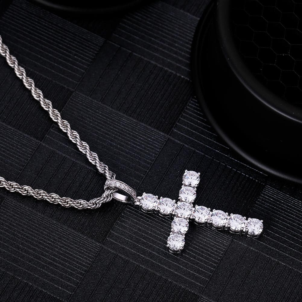 Wholesale Hip Hip Custom Pendants Iced Cross Necklace Pendant Plated White Gold