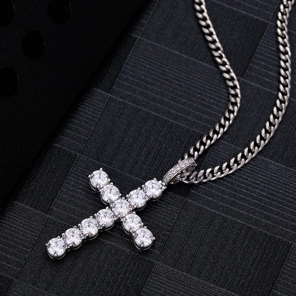 Wholesale Hip Hip Custom Pendants Iced Cross Necklace Pendant Plated White Gold