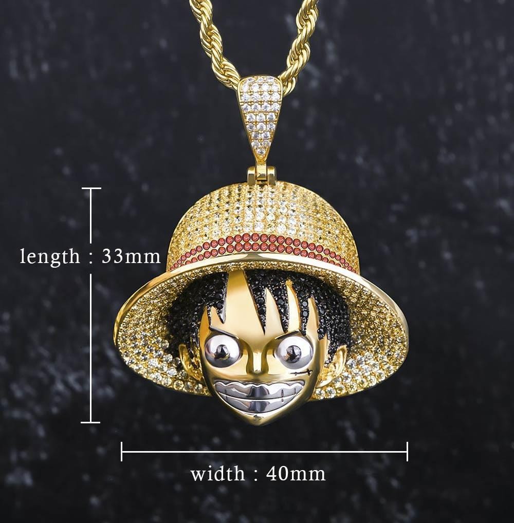 Wholesale Hip Hip Custom Pendants Monkey D. Luffy Charm Necklace Pendant Iced Out 5A CZ Plated 14K Gold For Amazon Ebay Wish