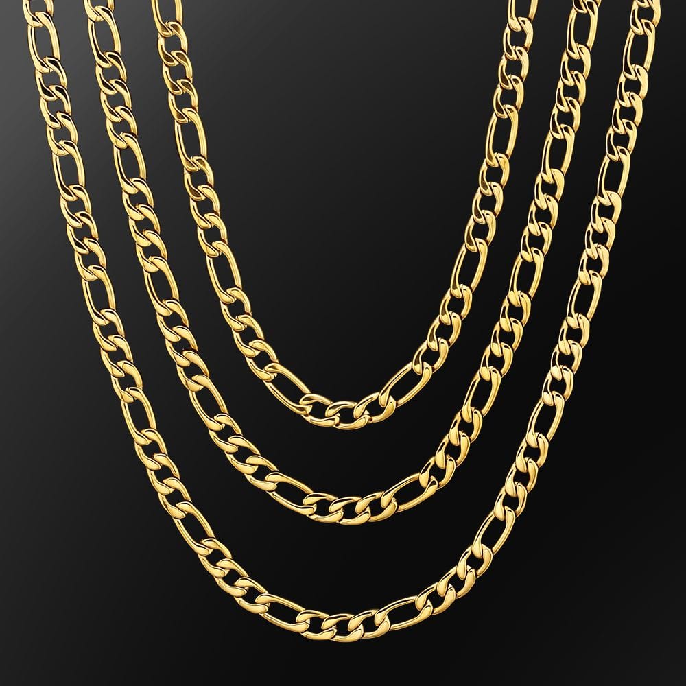 Wholesale  Figaro Chain 7mm Stainless Steel in 18K Gold