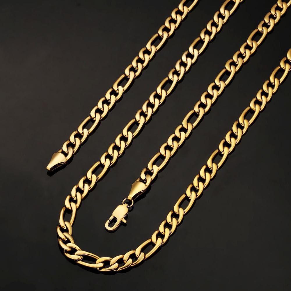 Wholesale  Figaro Chain 7mm Stainless Steel in 18K Gold