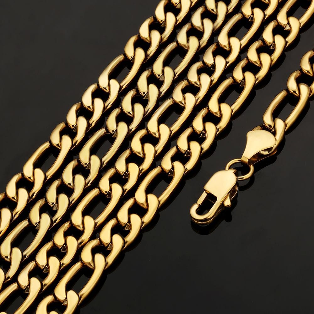 Wholesale  Figaro Chain 7mm Stainless Steel in 18K Gold