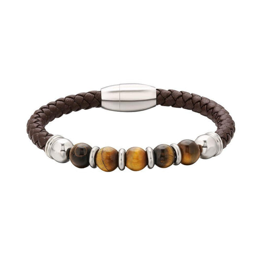 Wholesale Brown Leather Bracelet with Natural Tiger Eye Beaded