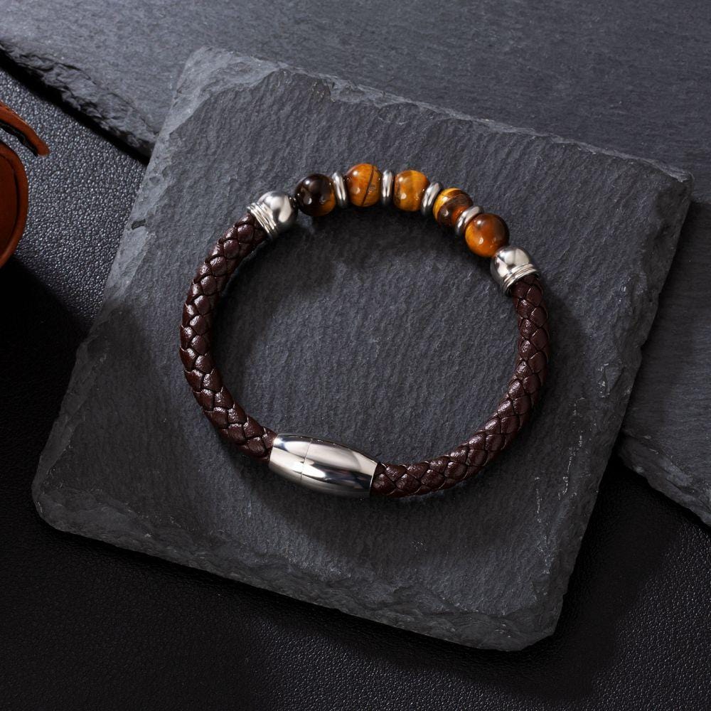 Wholesale Brown Leather Bracelet with Natural Tiger Eye Beaded