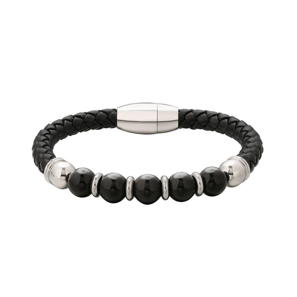 Wholesale Black Leather Bracelet with Natural Obsidian Stone Bead