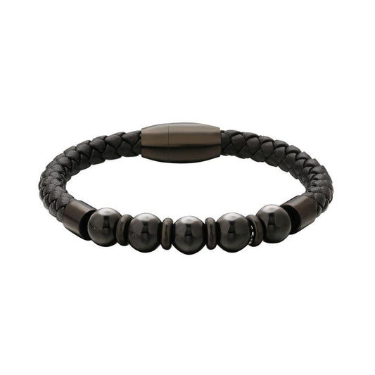 Wholesale Black Gold Leather Bracelet with Natural Obsidian Stone Bead