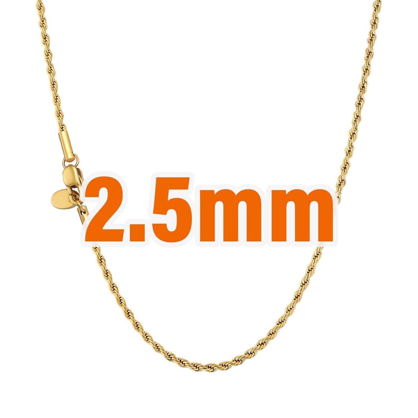 Wholesale Rope chain Hip Hop Gold Chains 2mm-3mm PVD Stainless Steel for Women