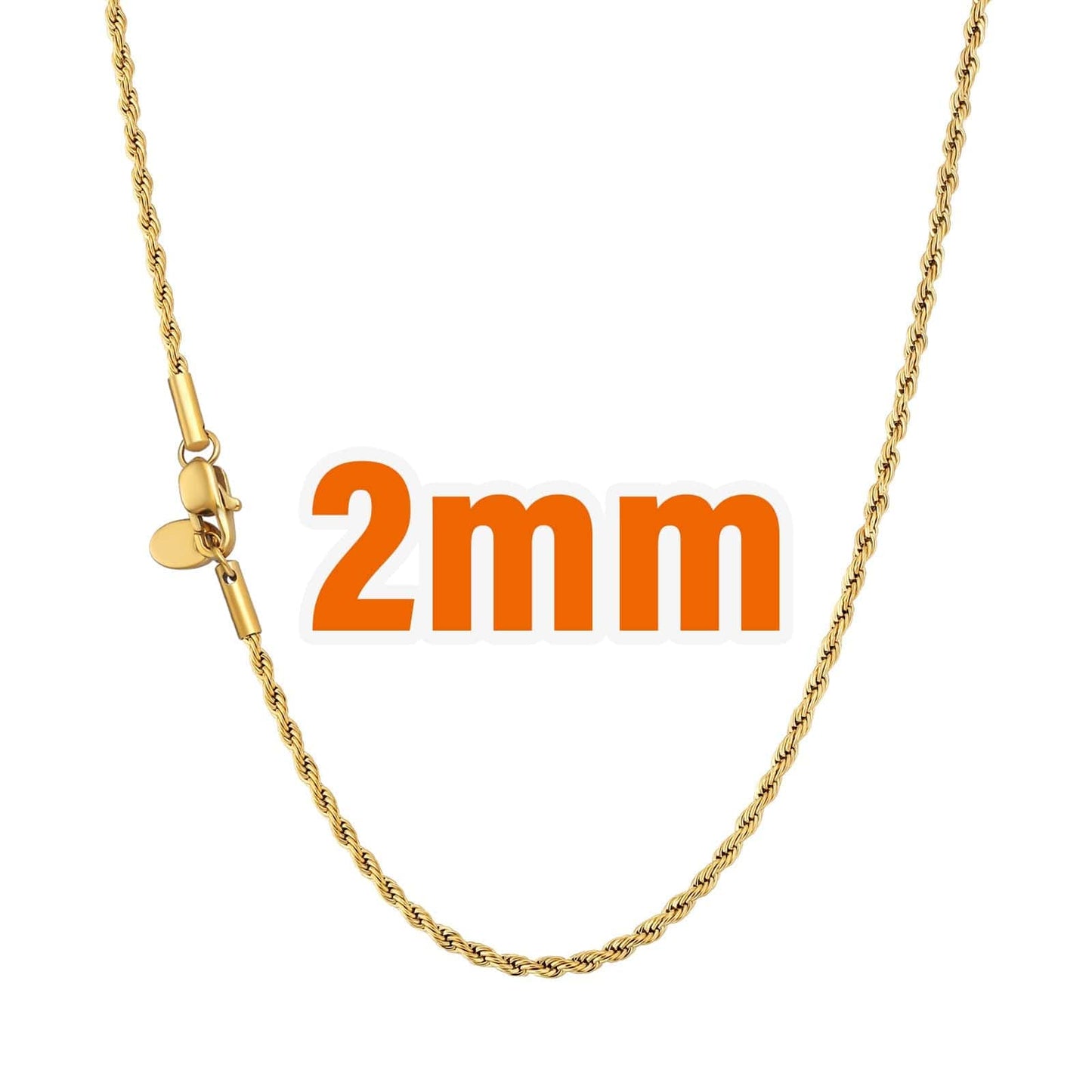 Wholesale Rope chain Hip Hop Gold Chains 2mm-3mm PVD Stainless Steel for Women