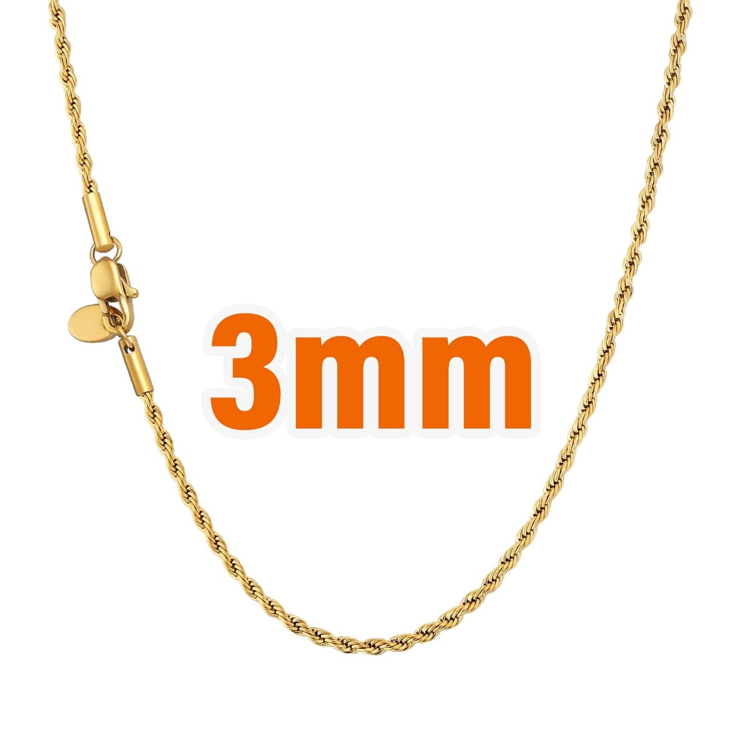 Wholesale Rope chain Hip Hop Gold Chains 2mm-3mm PVD Stainless Steel for Women