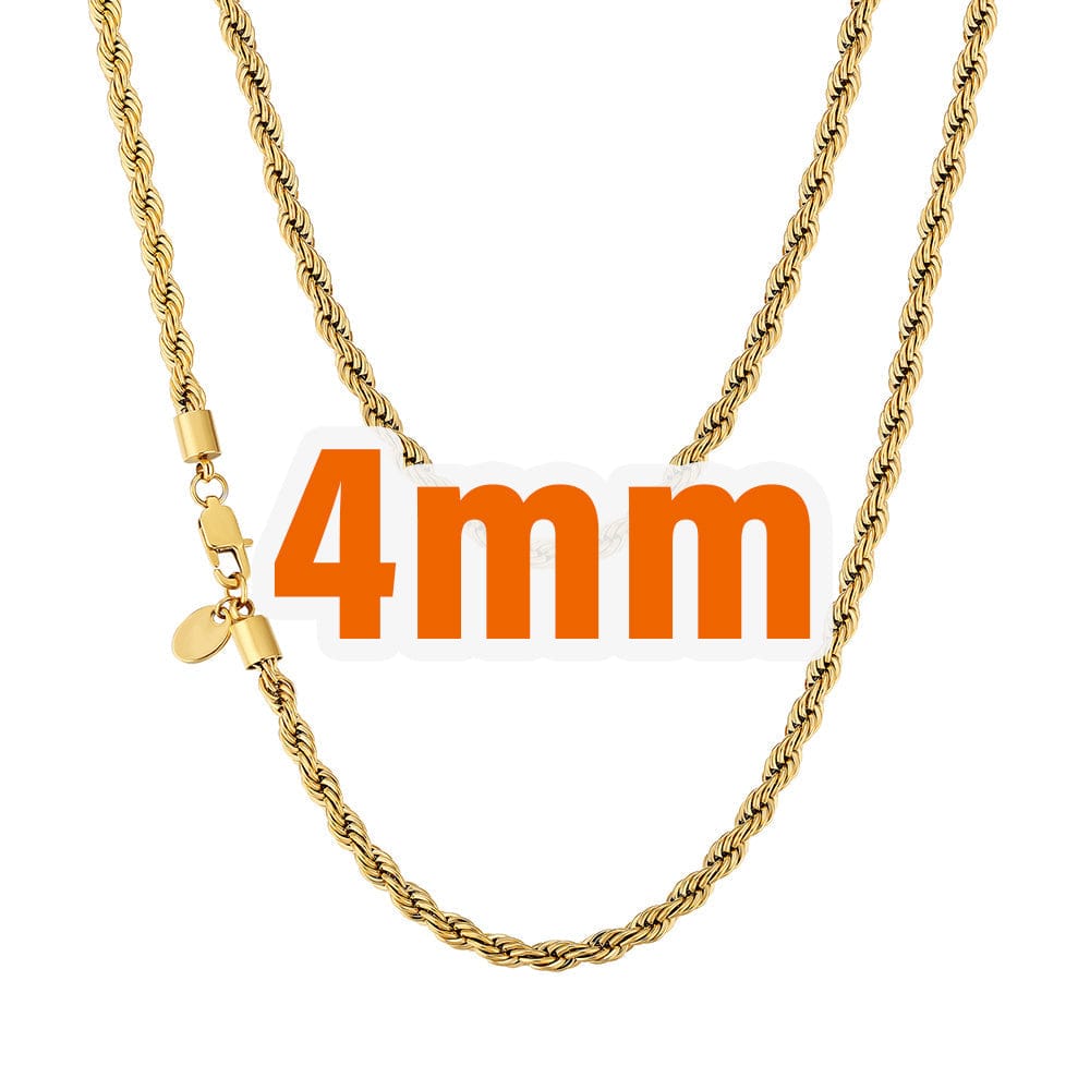 Wholesale Mens Rope Chain Stainless Steel 4mm in 18K Gold