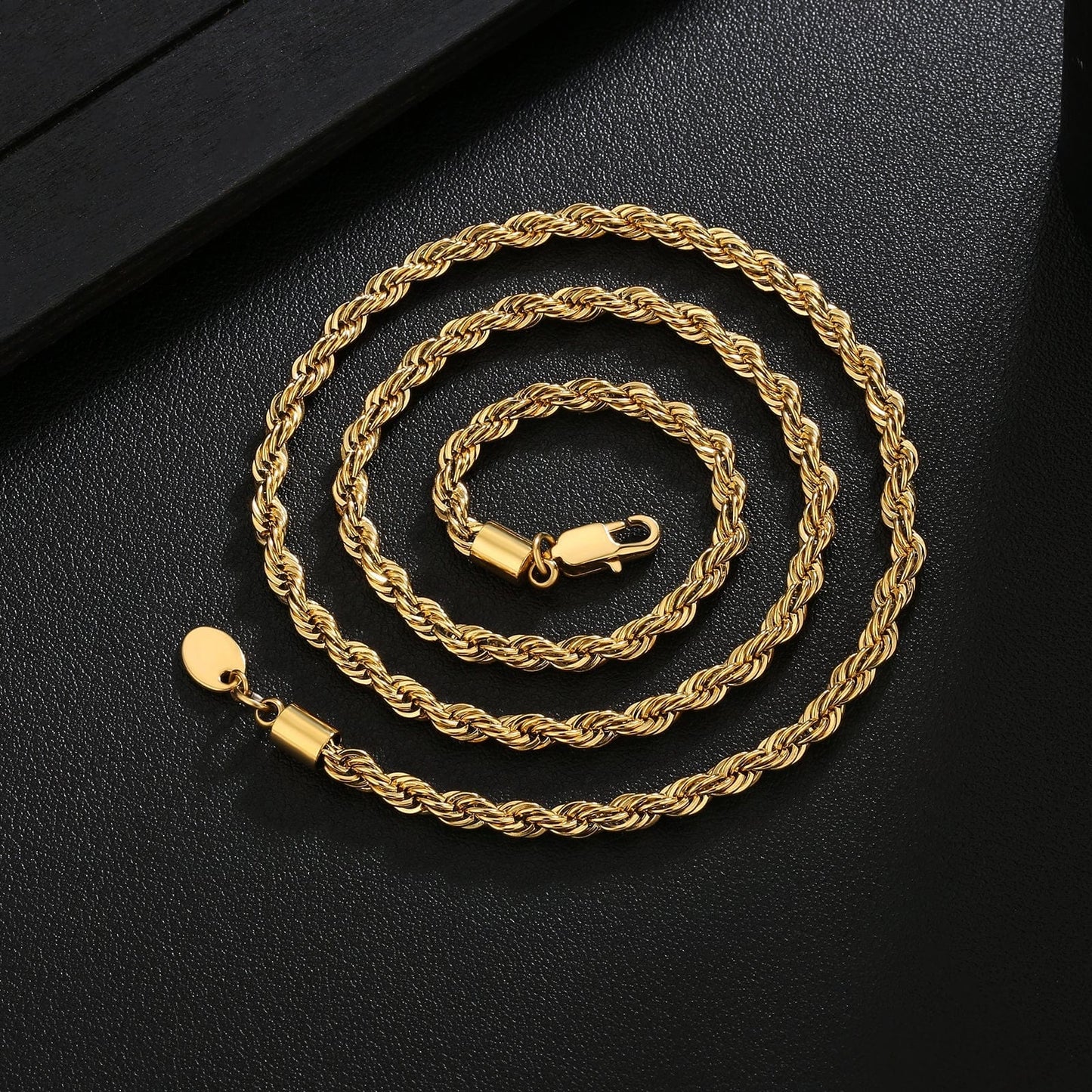 Wholesale Mens Rope Chain Stainless Steel 4mm in 18K Gold