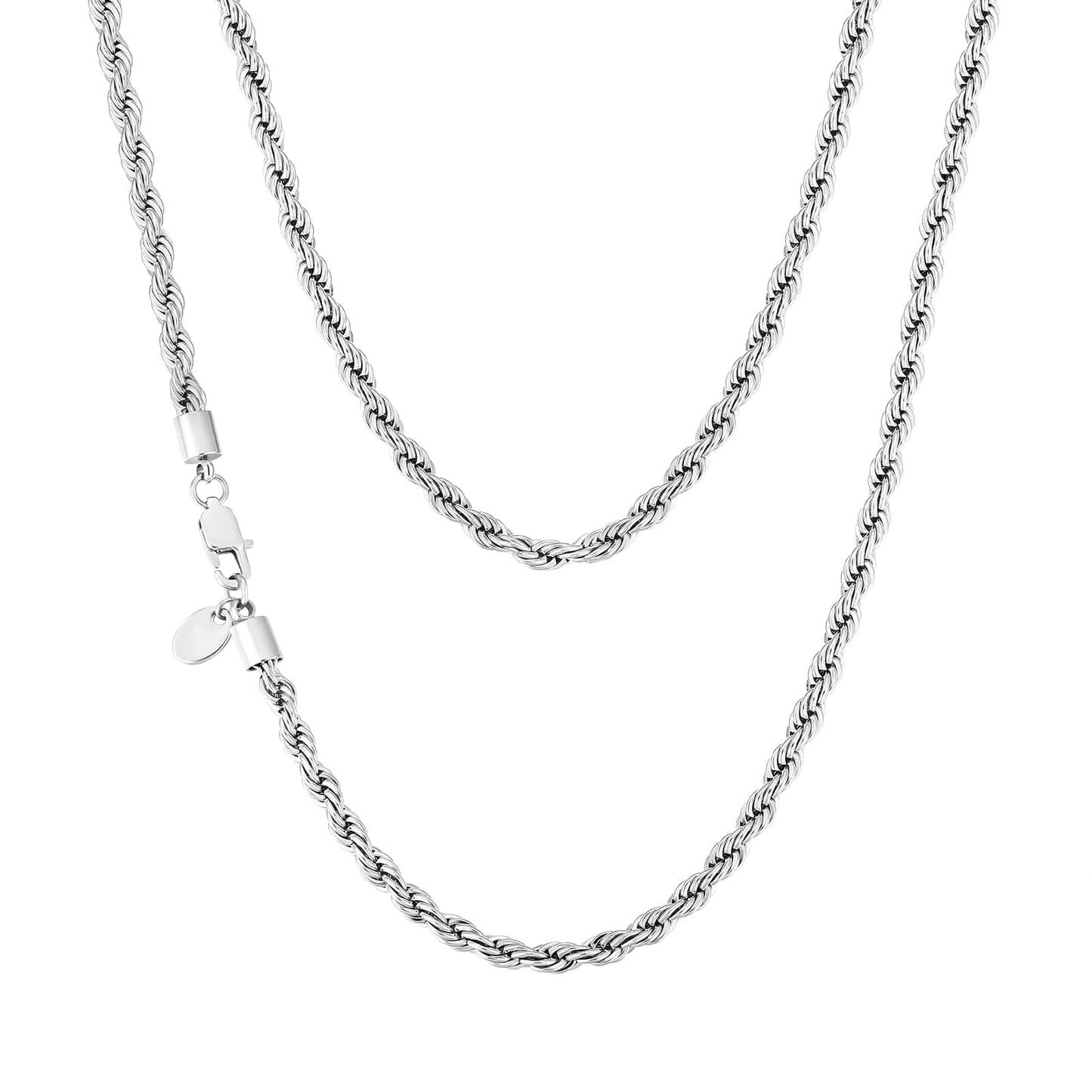 Wholesale Mens Rope Chain Stainless Steel 4mm in White Gold