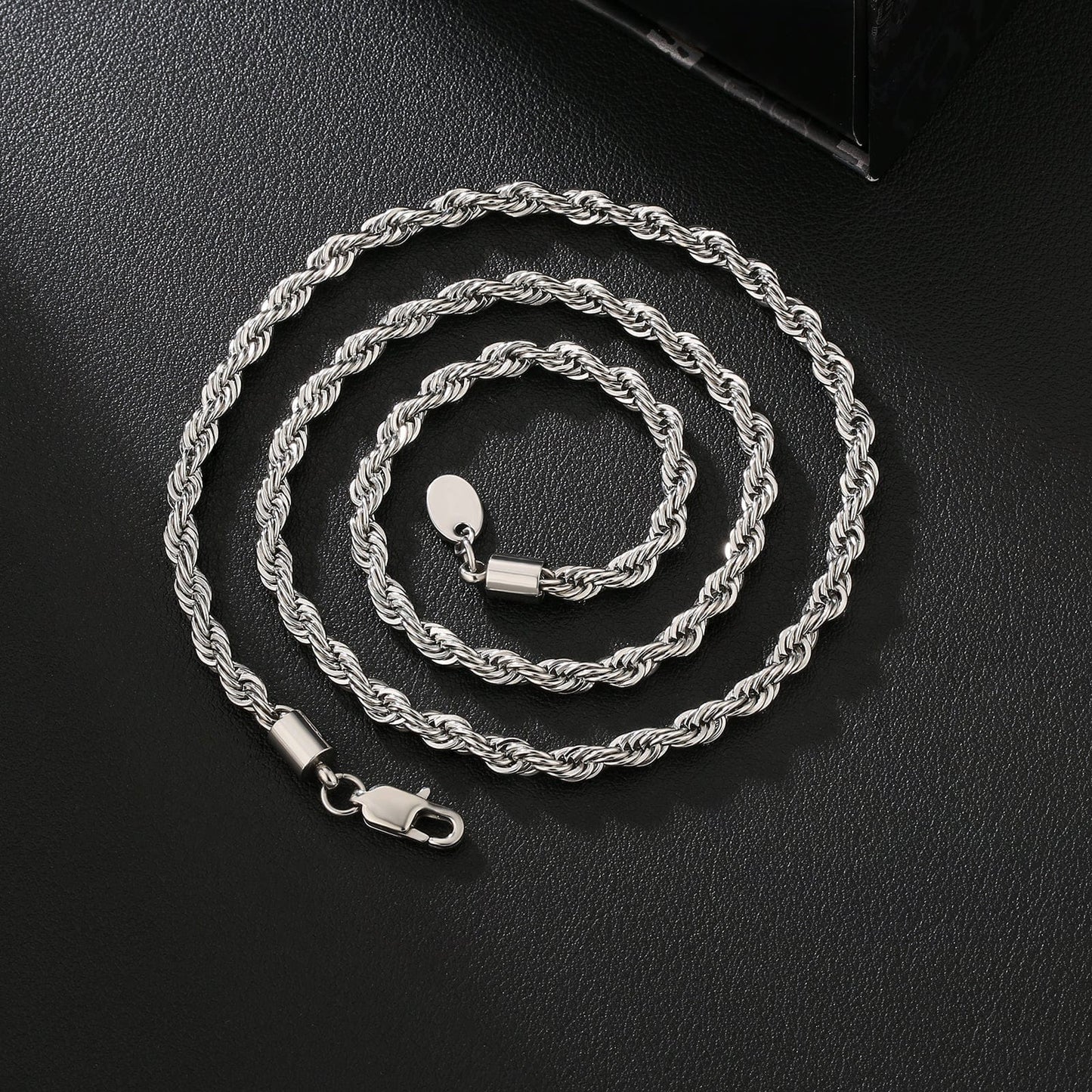 Wholesale Mens Rope Chain Stainless Steel 4mm in White Gold