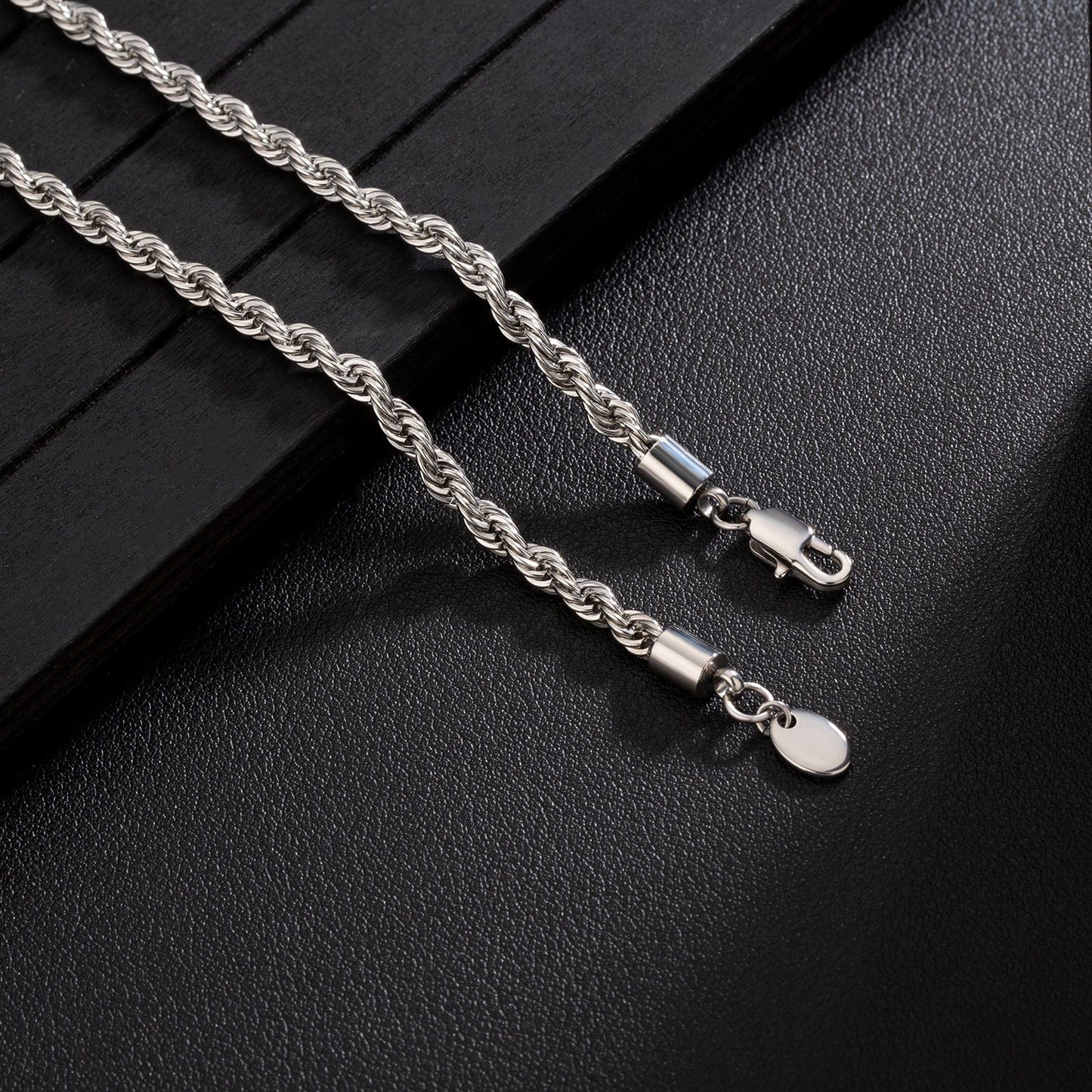 Wholesale Mens Rope Chain Stainless Steel 4mm in White Gold