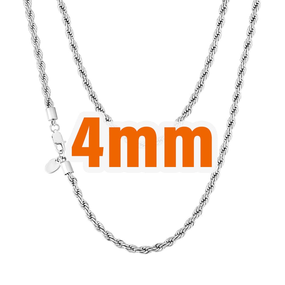 Wholesale Mens Rope Chain Stainless Steel 4mm in White Gold