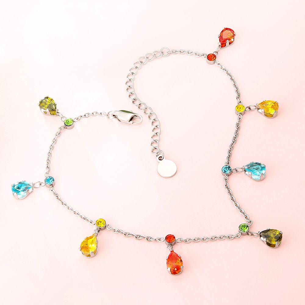 Wholesale Stainless Steel Anklets 2mm Big Colorful Diamond Anklet for Women Adjustable Size