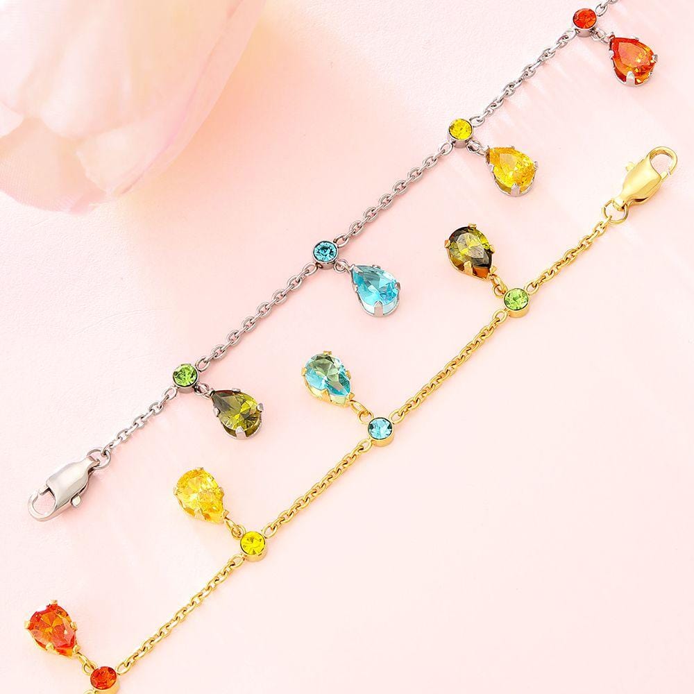 Wholesale Stainless Steel Anklets 2mm Big Colorful Diamond Anklet for Women Adjustable Size