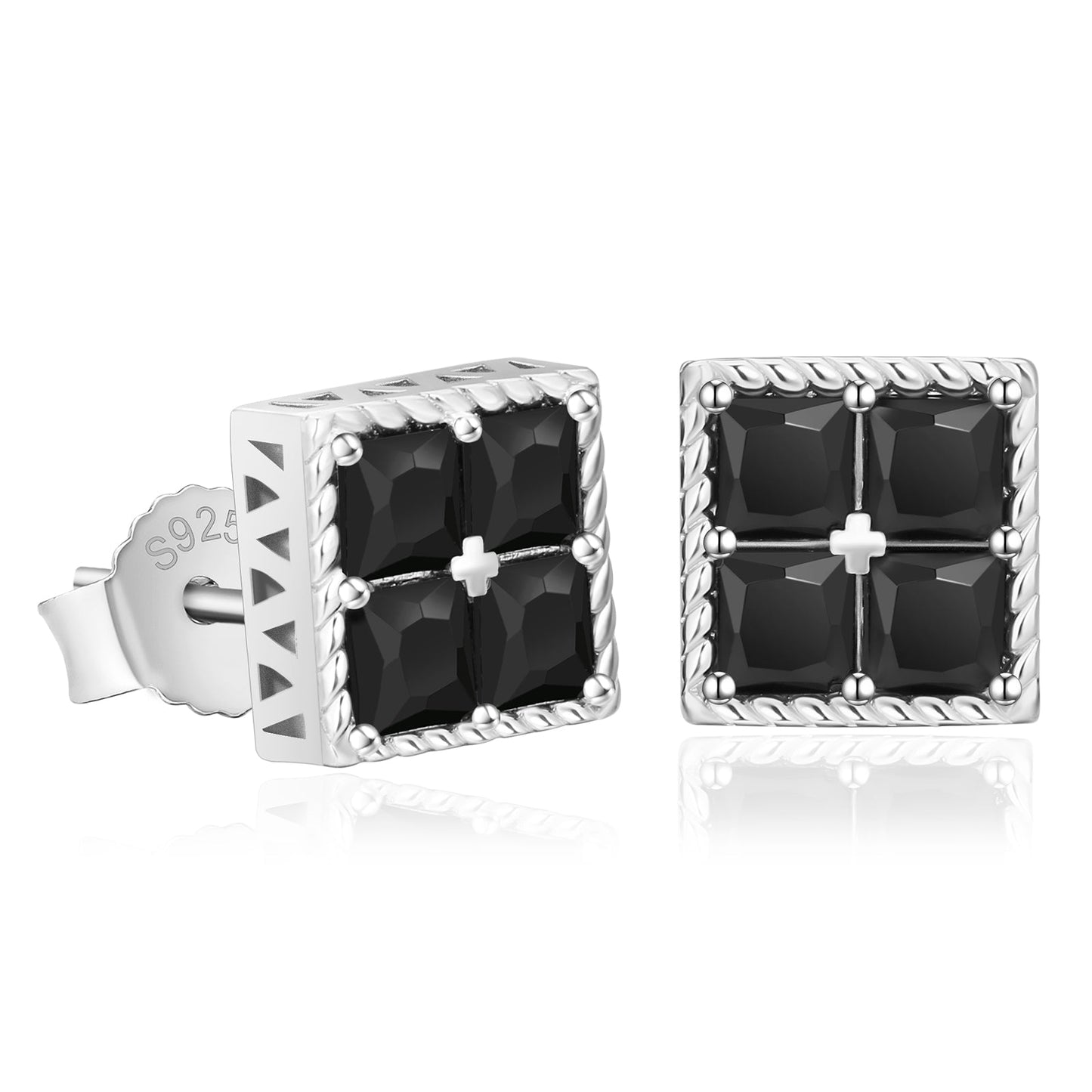 Wholesale Men's Earrings Square Black CZ Iced Stud Earrings for Men