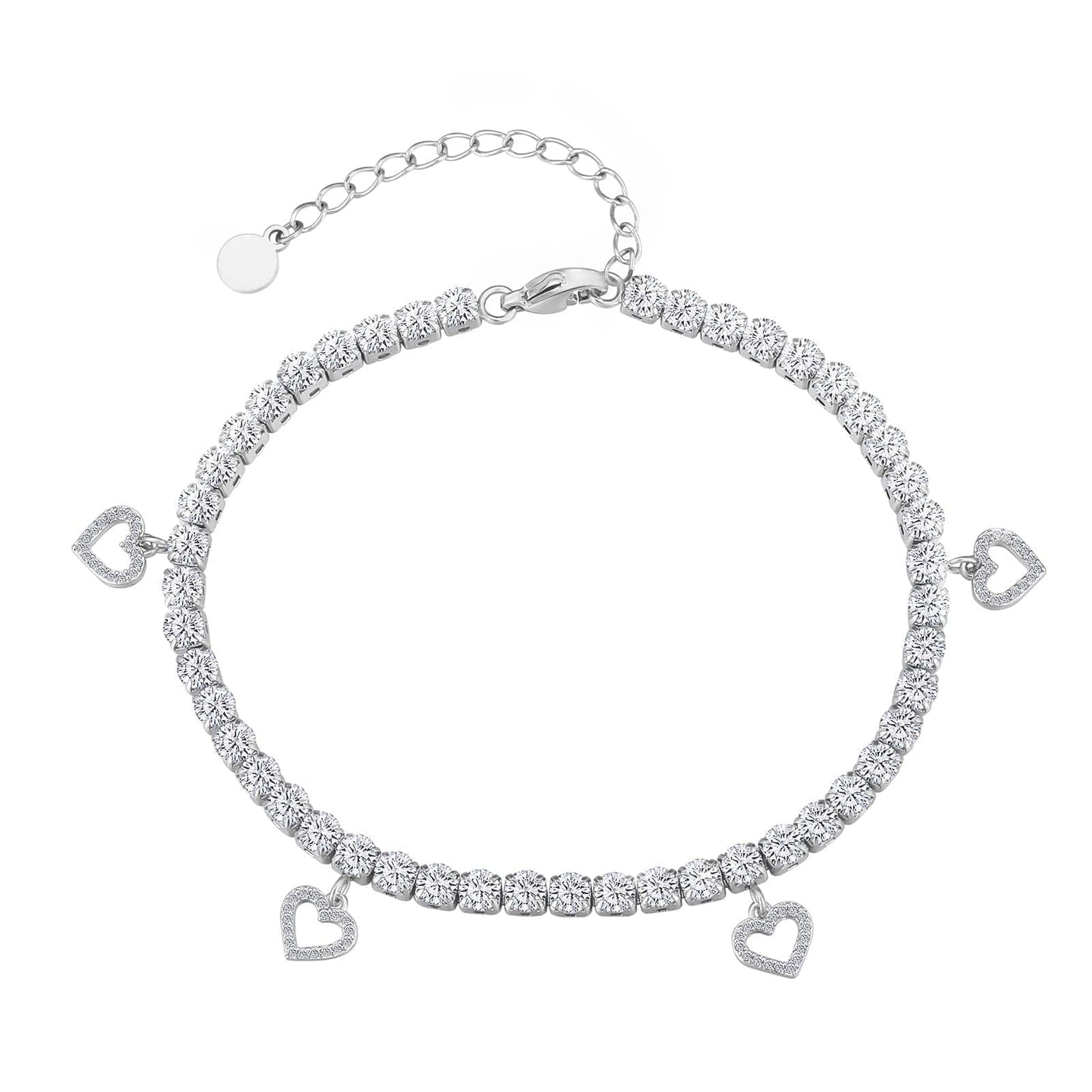 Wholesale 4mm Tennis Charm Heart Pendant Anklet Bracelet for Women Adjustable Size